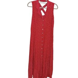 Sheri Martin Polka Dot Dress Sleeveless Maxi Back Cut Out Dress Red White 10